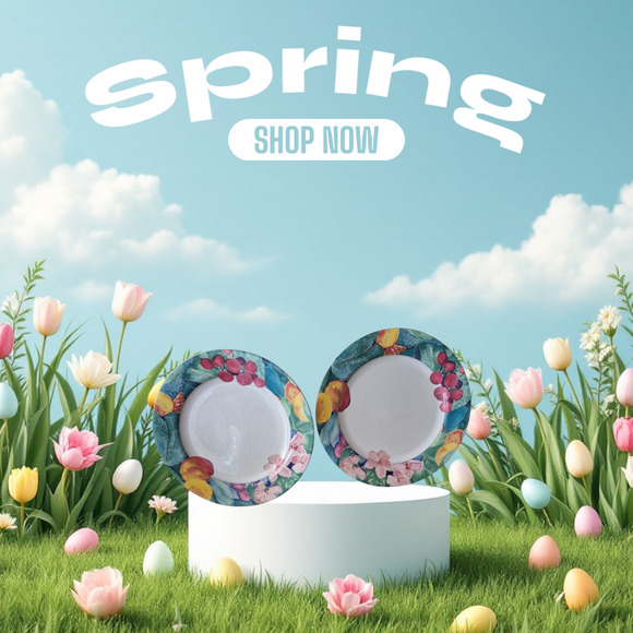 Vintage Mikasa Maxima Exotic Gardens Dinner Plates 10 1/2 Spring Picnic Set of 2 - Picture 5 of 9